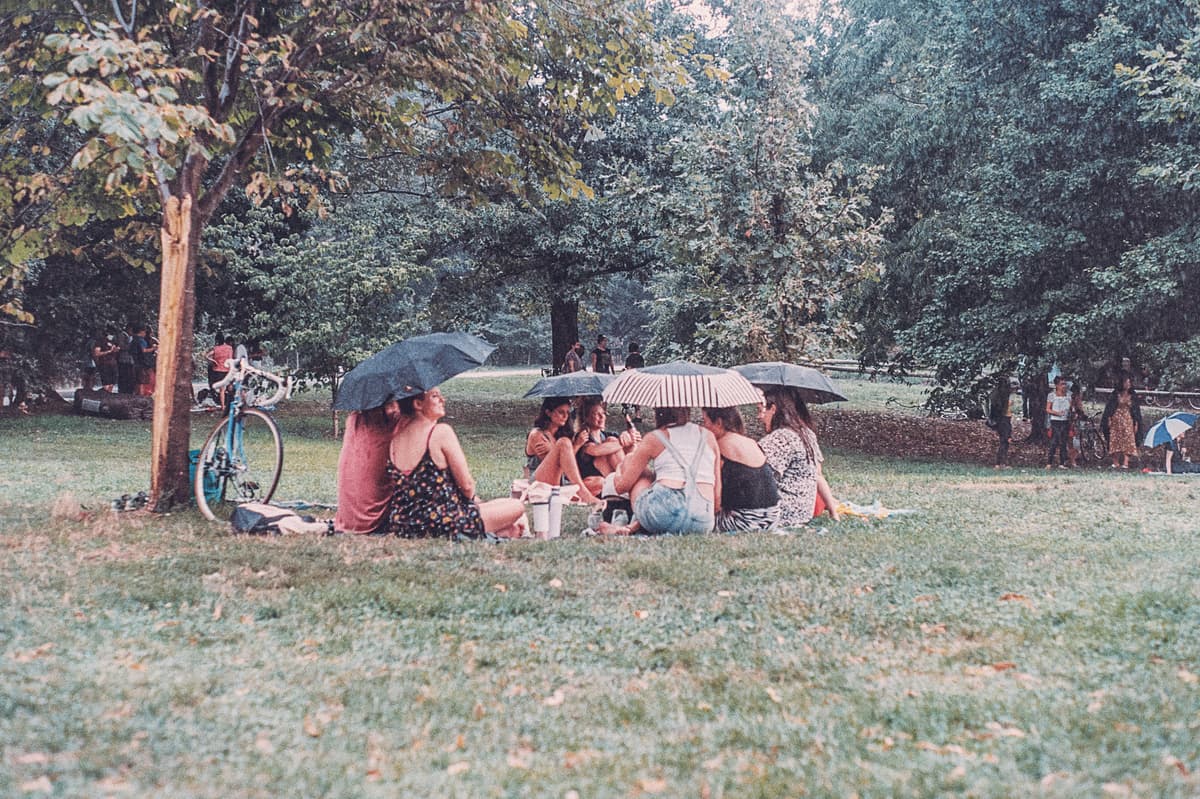 Group of campers with colorful paint at a summer camp event